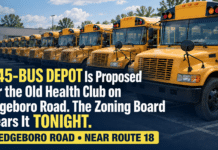 A 45-Bus Depot Is Proposed for the Old Health Club on Edgeboro Road. The Zoning Board Hears It Tonight. A 45-Bus Depot Is Proposed for the Old Health Club on Edgeboro Road. The Zoning Board Hears It Tonight.