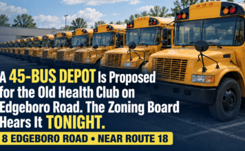 A 45-Bus Depot Is Proposed for the Old Health Club on Edgeboro Road. The Zoning Board Hears It Tonight. A 45-Bus Depot Is Proposed for the Old Health Club on Edgeboro Road. The Zoning Board Hears It Tonight.