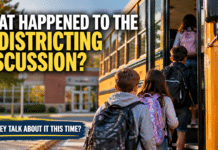 What Happened to East Brunswick’s Redistricting Discussion? Children boarding a school bus for an Eyes on EB article about East Brunswick school district redistricting.